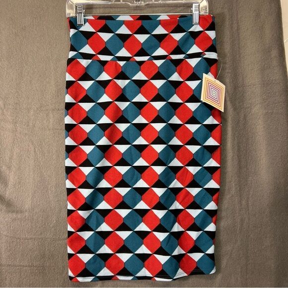 NWT Cassie small LulaRoe blue and red pencil skirt - Picture 6 of 7